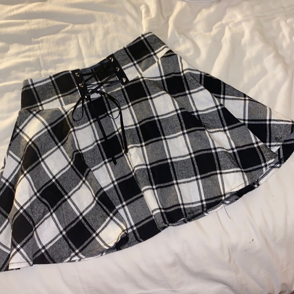 Plaid Black and White Corset-Style Miniskirt